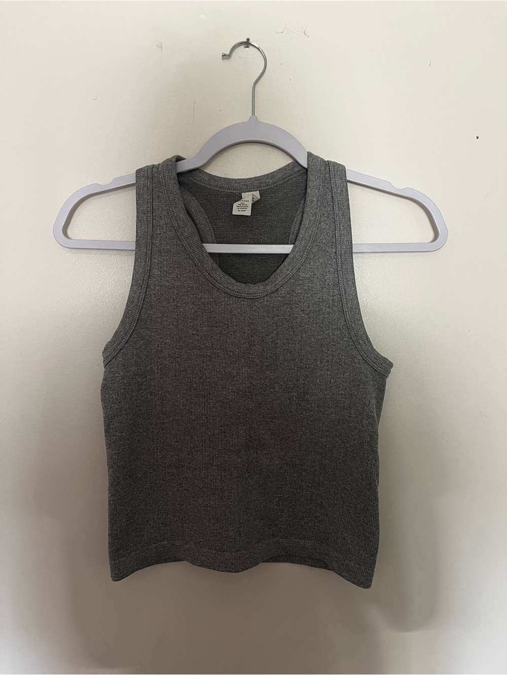 90 Degree Grey Ribbed High Neck Cropped Tank Top